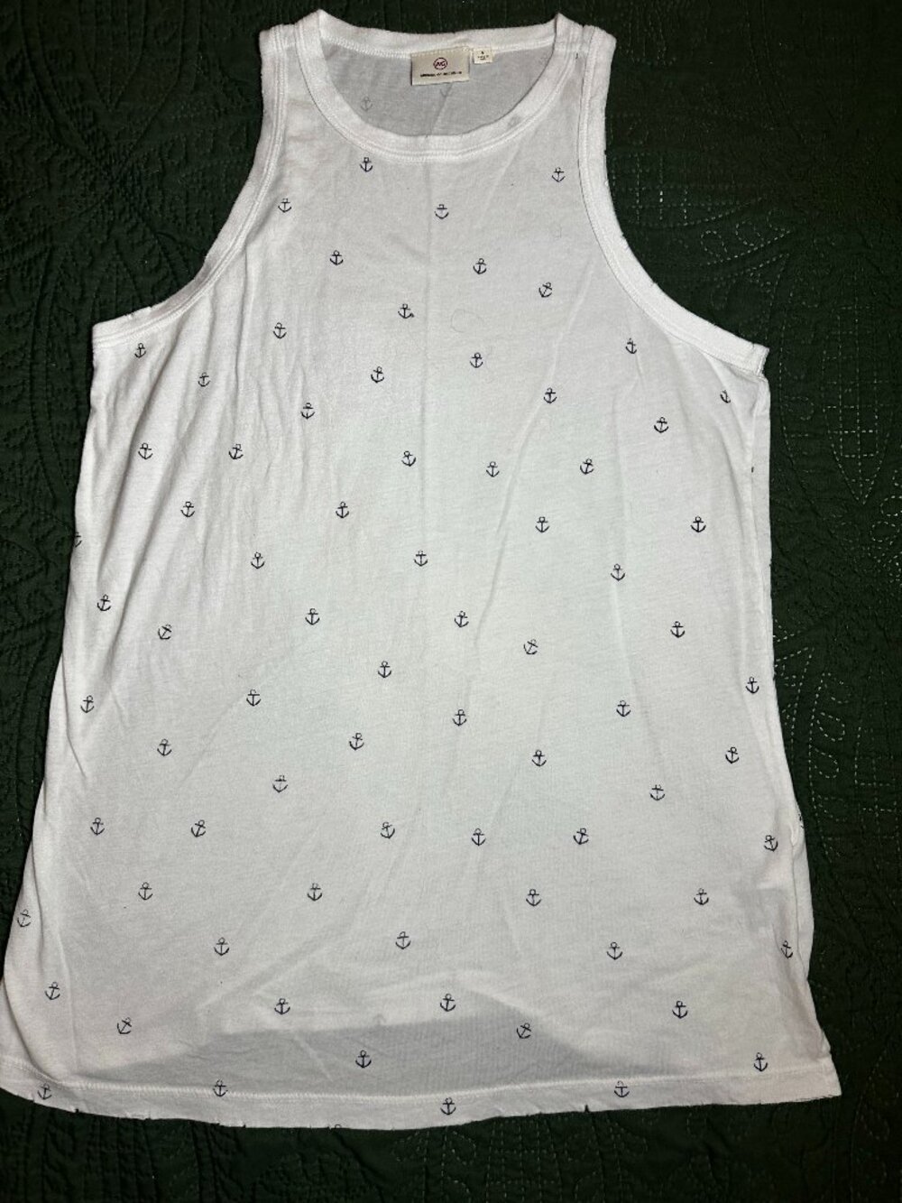 AG Adriano Goldschmied White Anchor Print High-Neck Distressed Tank Top | Size S